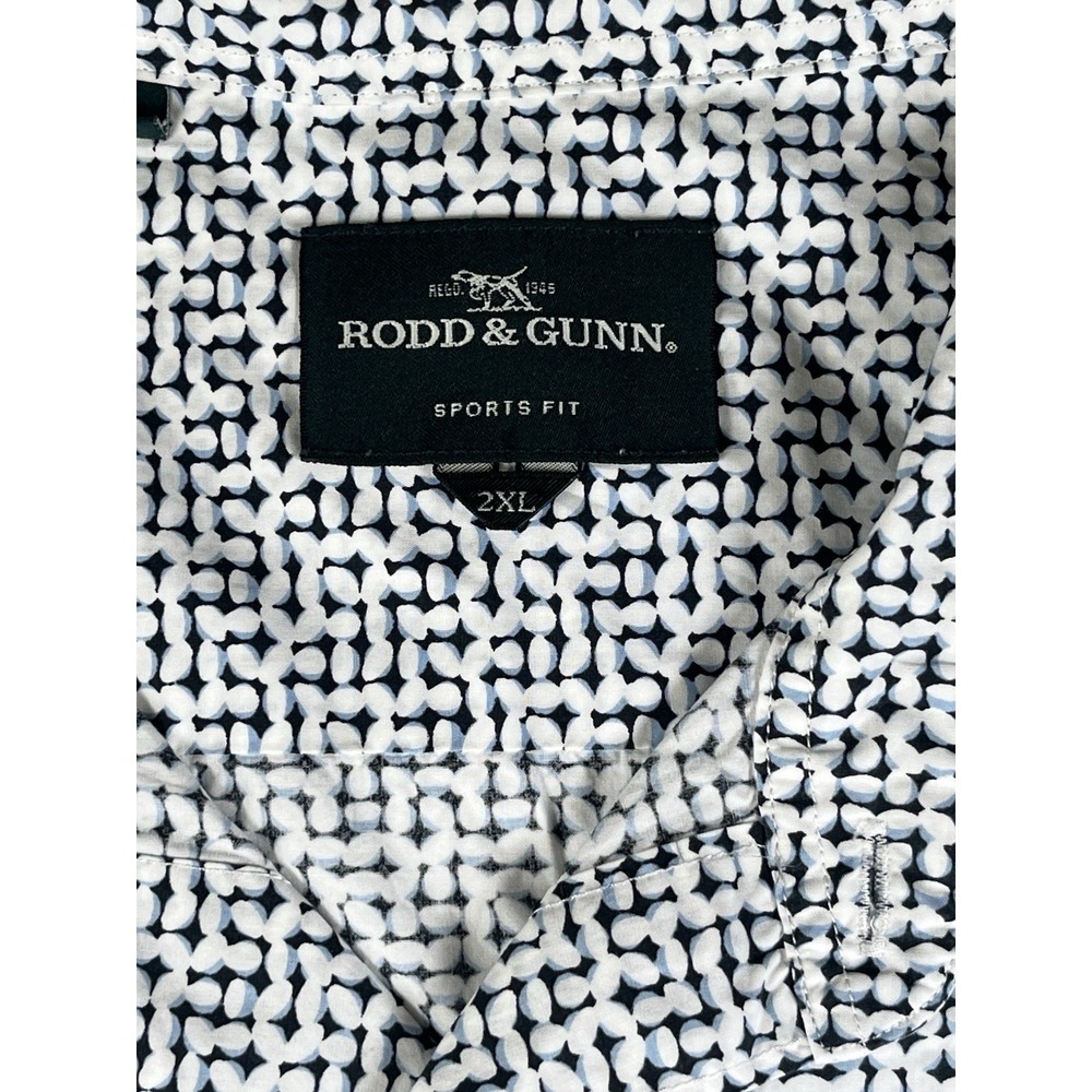 Rodd & Gunn Mens 2XL Sports Fit Cotton Button Down Shirt White Blue Print - Picture 2 of 10